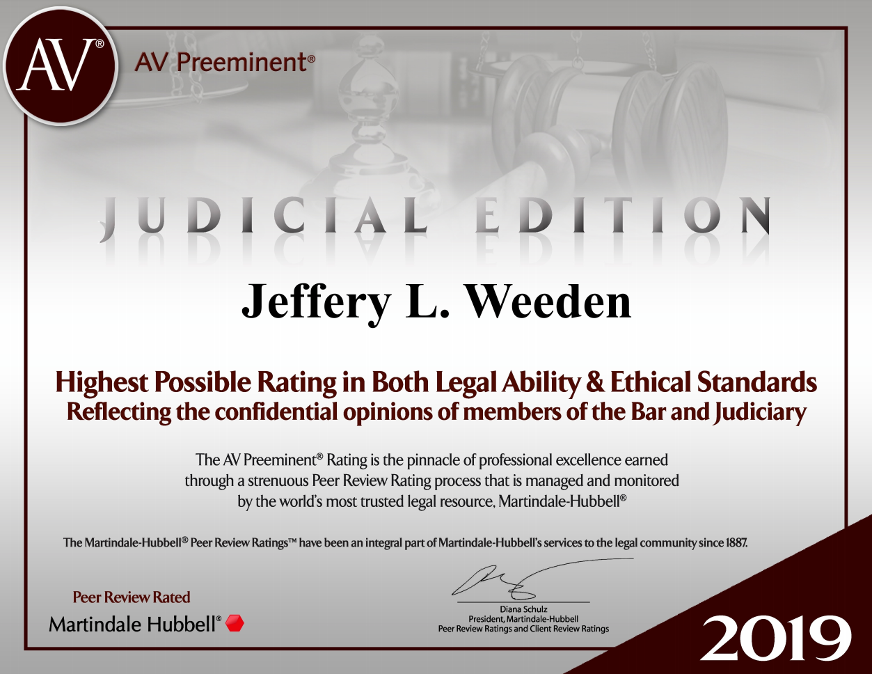 AV Preeminent Judicial Edition Highest Possible Rating